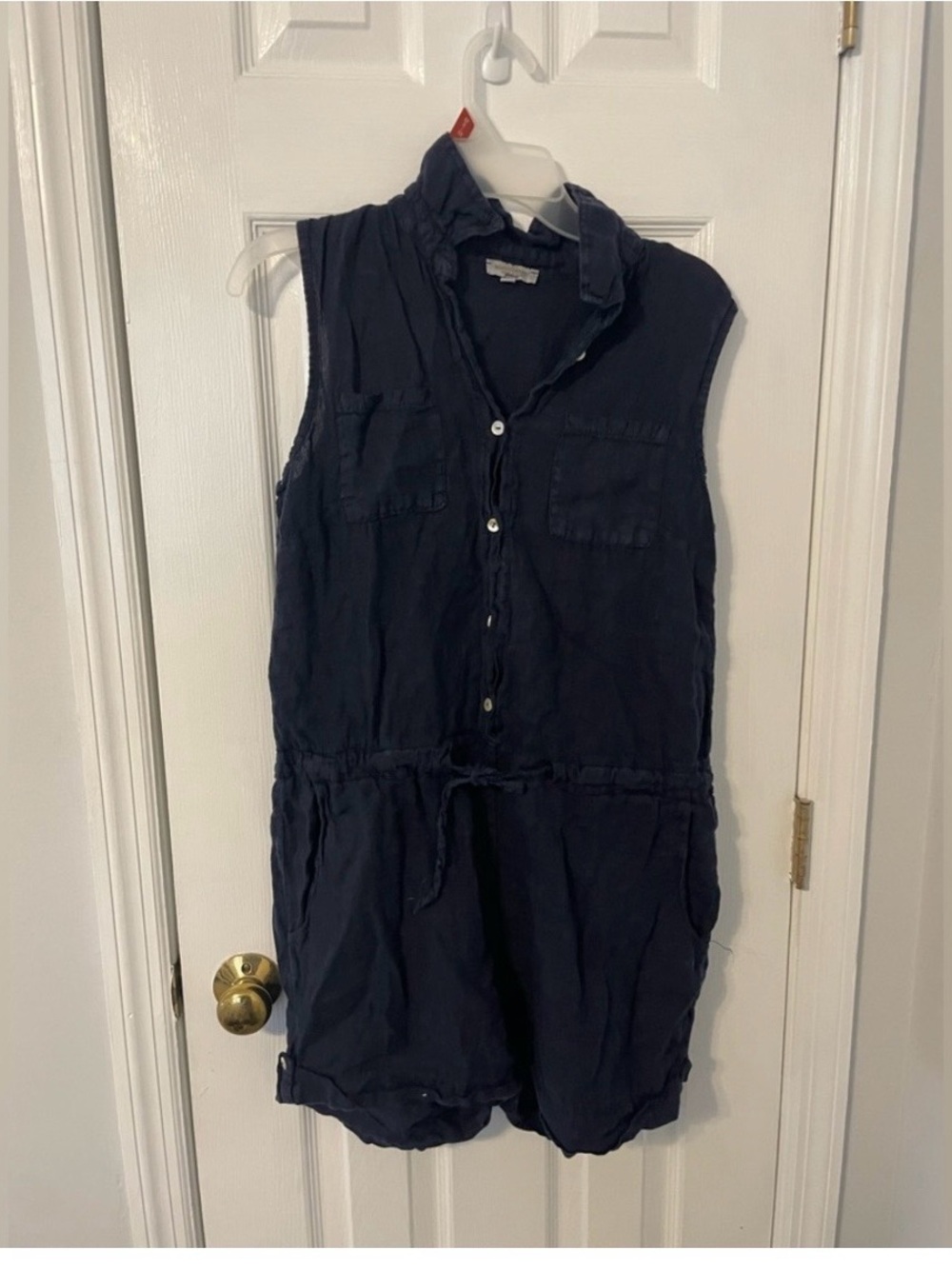 Blue 100% Linen Collared Romper